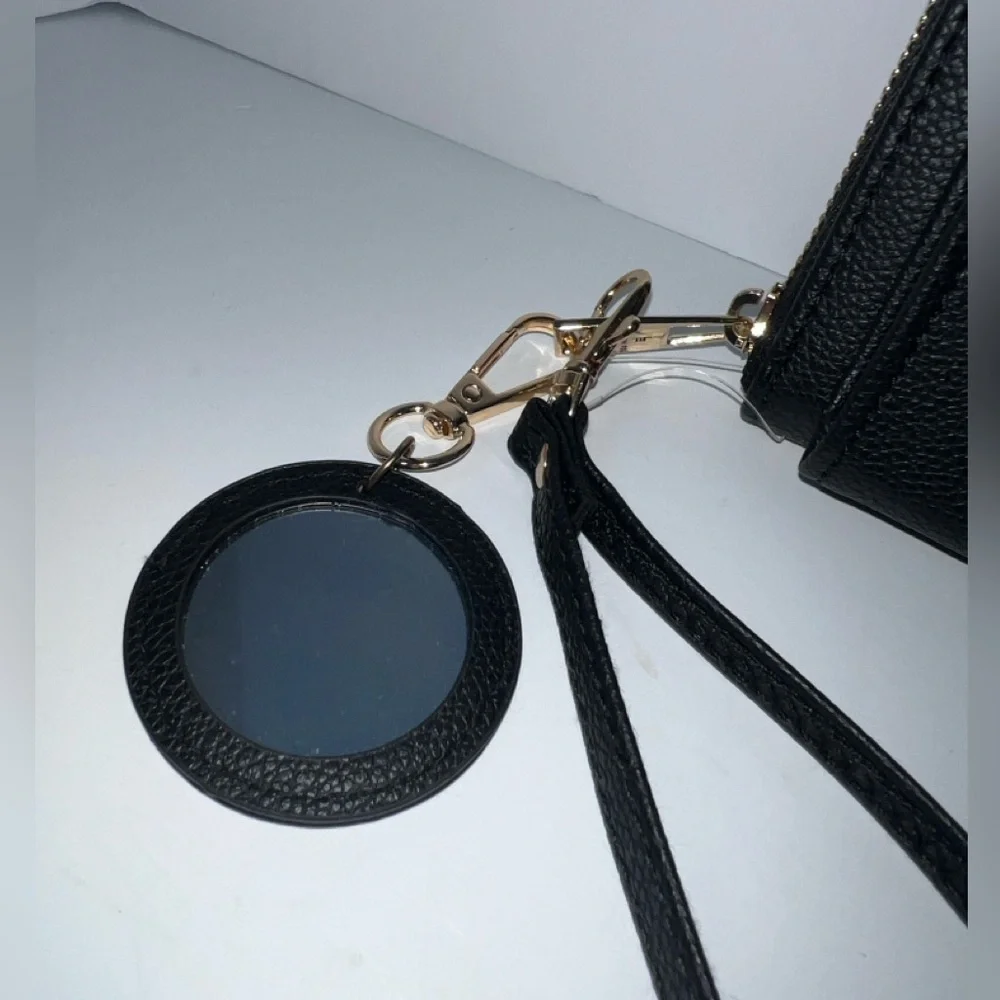 London Fog Black Felicity Pebble Zip Around Wristlet Wristlet with mirror‎